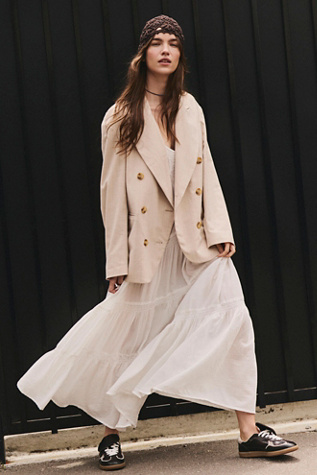 Dean Double Breasted Blazer Jacket by Free People in Tan, Size: XL