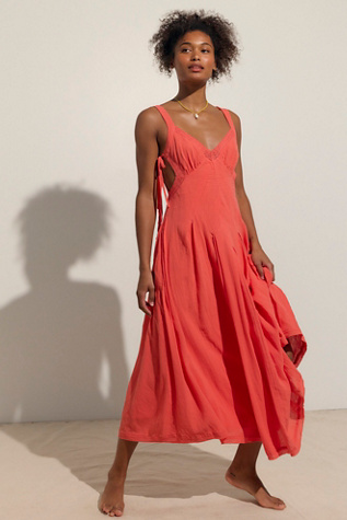 knee length dresses for ladies PREMIUM COTTON SLEEVELESS MIDI DRESS in DARK RED main image 0