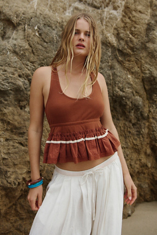 Too Cute Scoop Neck Jersey Tank Top by free-est at Free People in Brown, Size: S - Scoop Neck