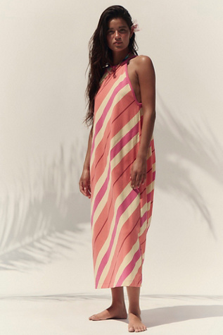Sunspell Striped Midi Dress by free-est at Free People in Pink, Size: M