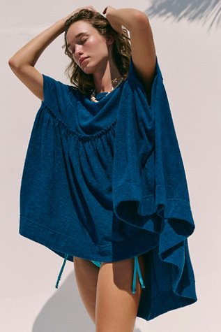 Poolside Terry Poncho Jacket by free-est at Free People in Blue, Size: XS/S - Boat Neck