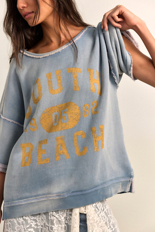 We The Free Faded Memory Boat Neck Jersey Sweatshirt Pullover at Free People in Blue, Size: S - Boat Neck