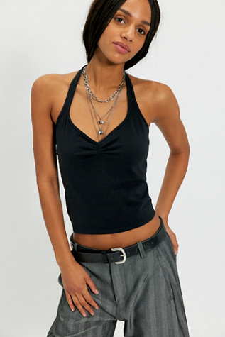 We The Free Sweetheart Halter Low Halter Neck Jersey Top at Free People in Black, Size: XL