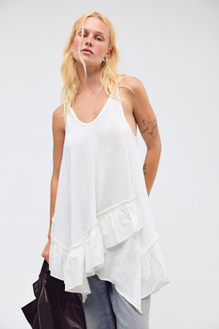 We The Free Reverie Ruffle Jersey Tank Top at Free People in White, Size: S
