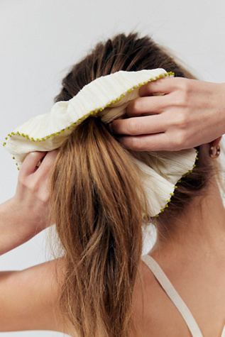 Calypso Beaded Trim Scrunchie at Free People in Ivory With Lime Beading