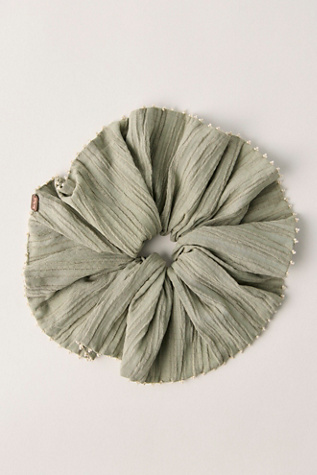 Calypso Beaded Trim Scrunchie at Free People in Sage