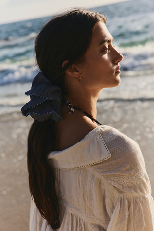 Calypso Beaded Trim Scrunchie at Free People in Dusty Steel