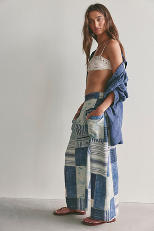 We The Free Symphony Patched Wide Leg Jeans at Free People in Medium Wash, Size: XS