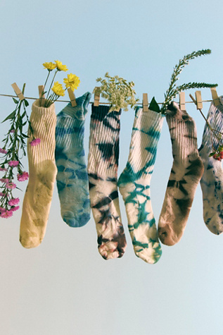 Natural Tie-Dyed Socks by American Trench at Free People in Green