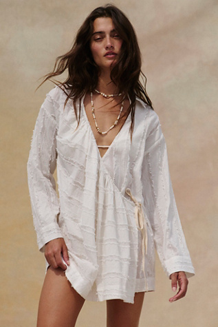 Go With The Flow Wrap Plunge Neck Top by free-est at Free People in White, Size: L
