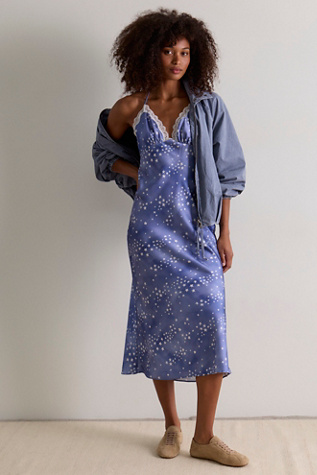Женское платье LoveShackFancy Evania Slip, цвет: Сапфировый мглистый — фото 3
