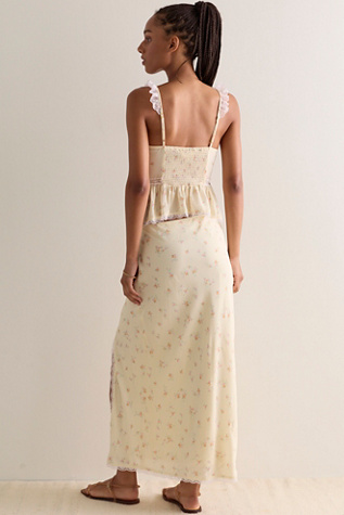 Женская юбка LoveShackFancy Silvia Floral Crepe Maxi Slip, цвет: Лимонный мглистый — фото 2