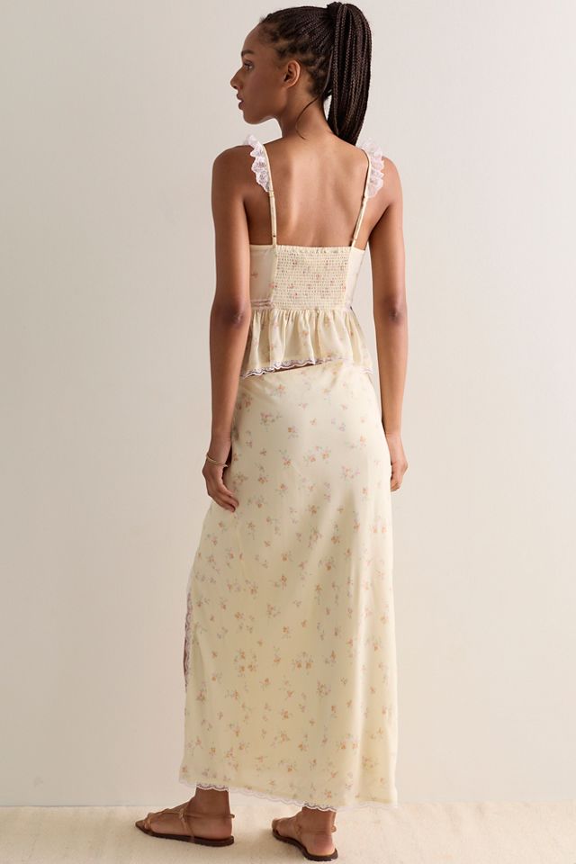 LoveShackFancy Silvia Floral Crepe Maxi Slip Skirt #1