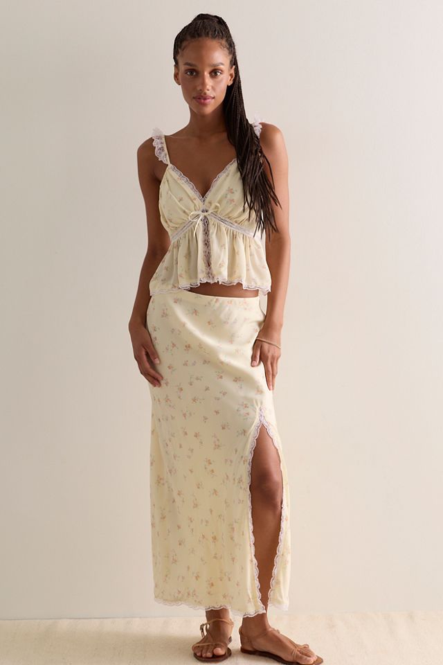 LoveShackFancy Silvia Floral Crepe Maxi Slip Skirt #2