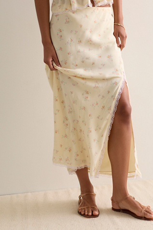 LoveShackFancy Silvia Floral Crepe Maxi Slip Skirt