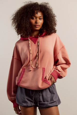 We The Free Lou Baked Crew Neck Hoodie at Free People in Orange, Size: XL - Crew Neck