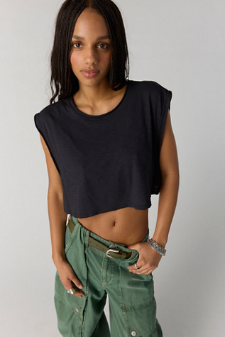 We The Free Dallas Cropped Jersey Tank Top at Free People in Black, Size: L - Crew Neck