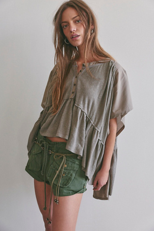 We The Free Daisy Chain Cotton-Linen Henley at Free People in Brown, Size: L