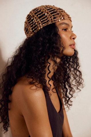 Mila Sequin Disco Cap by Free People in Brown