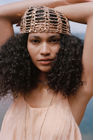Mila Sequin Disco Crochet Skull Cap at Free People in Bronze