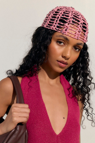 Mila Sequin Disco Crochet Skull Cap at Free People in Mauve