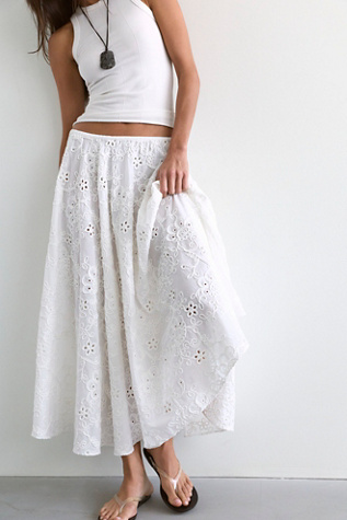 Norma Kamali Flared Cotton Midi Skirt at Free People in White, Size: XS