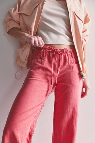 Break The Ice Linen Slouch Flare Pants at Free People in Poppy Red, Size: XL