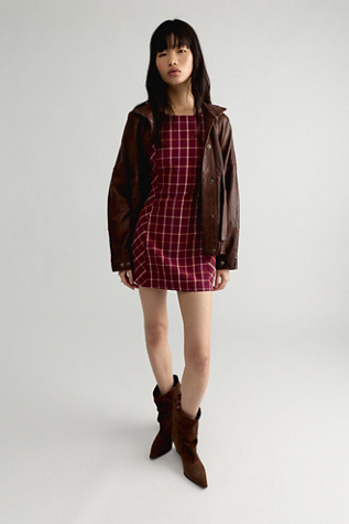 Женское платье Free People Atlas Plaid Mini, цвет: Какао сливовый комбинированный — фото 3