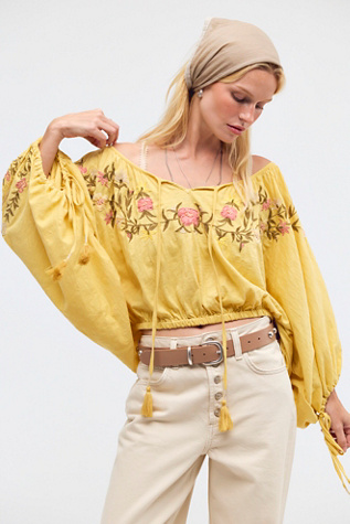Plumeria Embroidered Top by Free People in Yellow, Size: XL