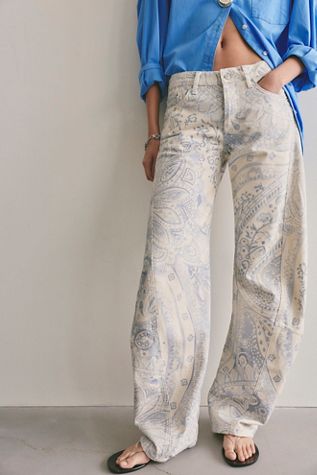 We The Free Fable Printed Low-Rise Twisted Bowed Jeans