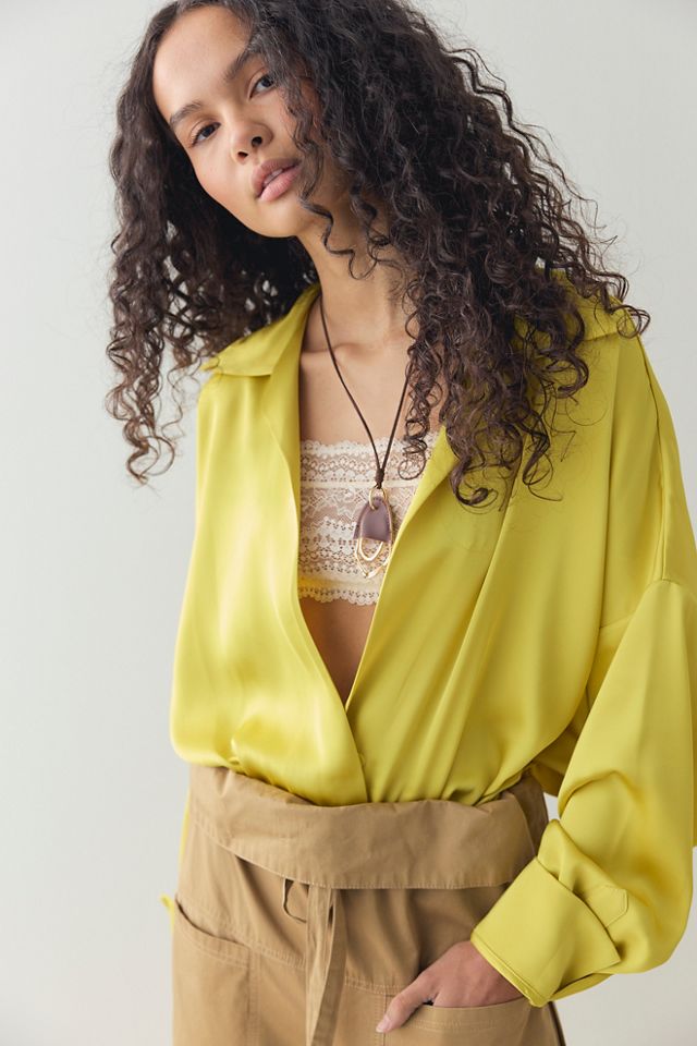 Norma Kamali Satin Super Oversized Boyfriend Shirt Bodysuit #3