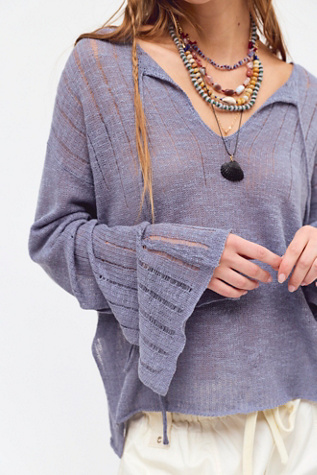 Harlow Fine Gauge Linen Pullover by Free People in Grey, Size: S