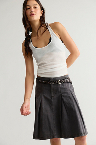 Chino Pleated Midi Skirt by Free People in Black, Size: US 10