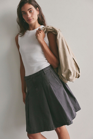 Chino Pleated Midi Skirt by Free People in Black, Size: US 10