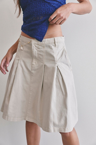 Chino Pleated Midi Skirt at Free People in Morning Oat, Size: US 6