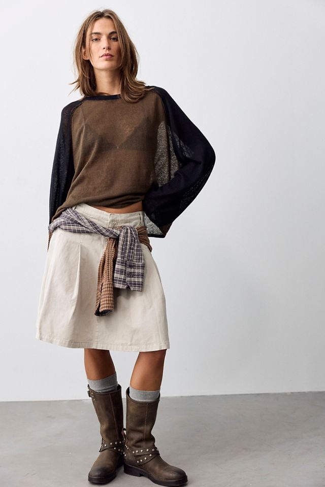 Chino Pleated Midi Skirt #1