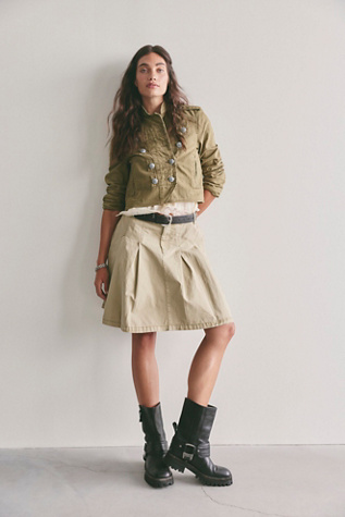 Chino Pleated Midi Skirt