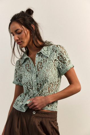 Betty Lace Top by Free People in Green, Size: XS