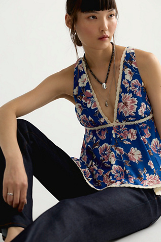 Rome Printed Tank Top by Free People in Blue, Size: M