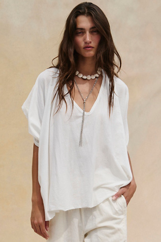 Kaiya V-Neck Jersey Top by free-est at Free People in White, Size: S