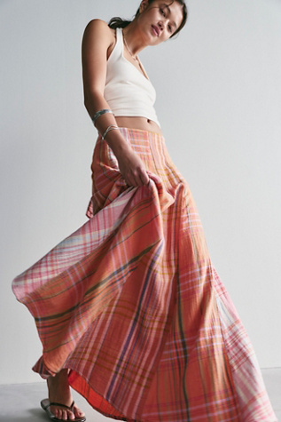 Maizie Summer Plaidwork Maxi Skirt by Free People in Red, Size: US 12
