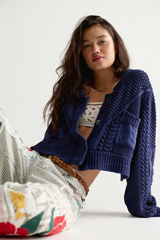 We The Free Sasha Cardi at Free People in Blue, Size: L
