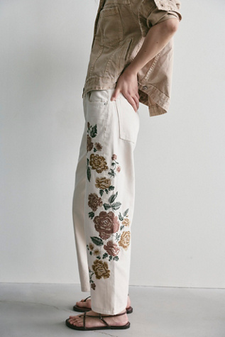 We The Free Willow Cross Stitch Embroidered Jeans at Free People in Parchment, Size: 24