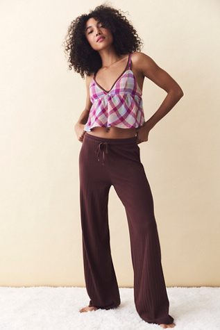 End Game Pointelle Slim Flare Lounge Pants by Intimately at Free People in Brown, Size: M