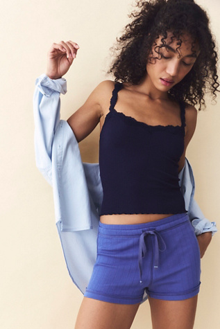 End Game Pointelle Micro Shorts by Intimately at Free People in Blackbird Blue, Size: Medium