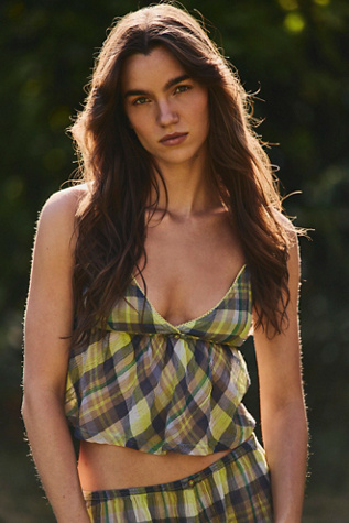 Weekend Feeling Shapeless Cami by Intimately at Free People in Citron Combo, Size: Large