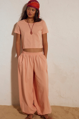 Stella Cotton-Jersey Pant Set by free-est at Free People in Coral Pink, Size: Medium