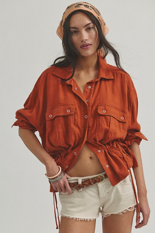 We The Free Sunout Linen Top by Free People in Brown, Size: L