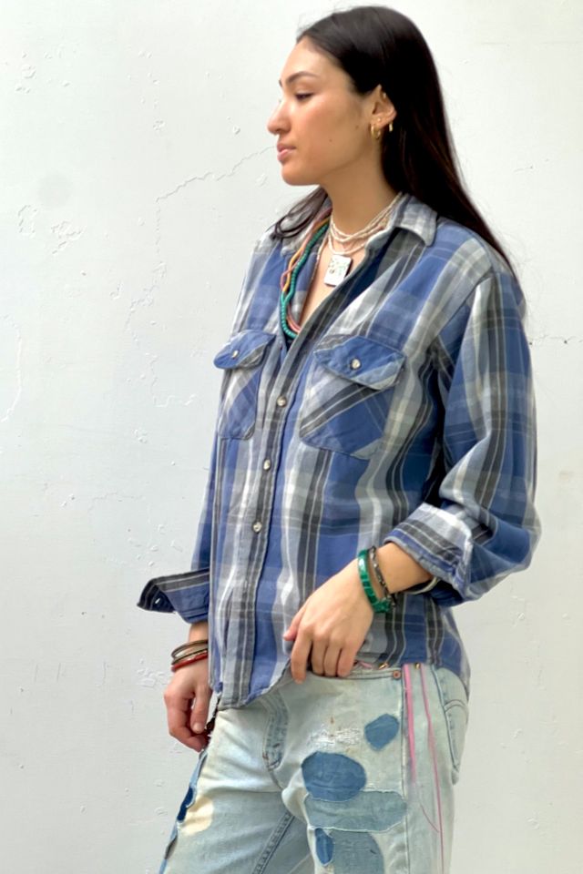 Vintage Blue Plaid  Button Down Top Selected by Anna Corinna #1