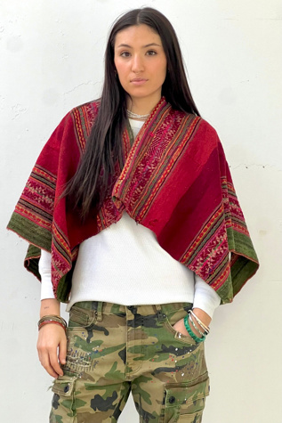 Anna Corinna Reworked Vintage Hand Woven Poncho Top